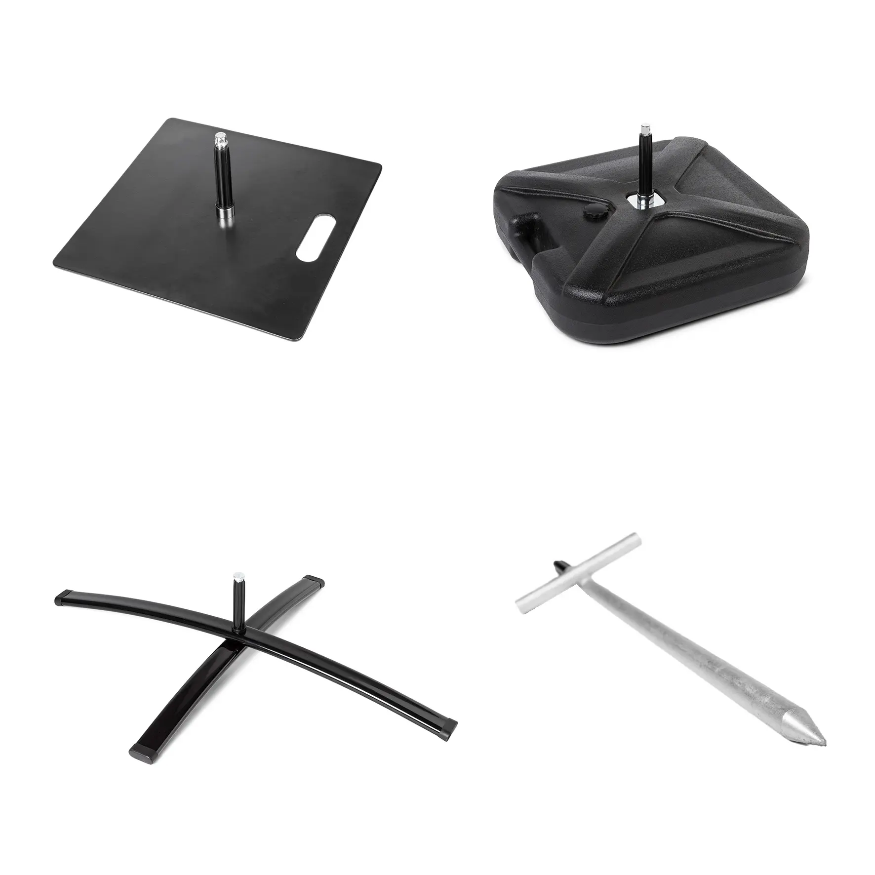 Auswahl an verschiedenen Standfüßen für die Beachflag