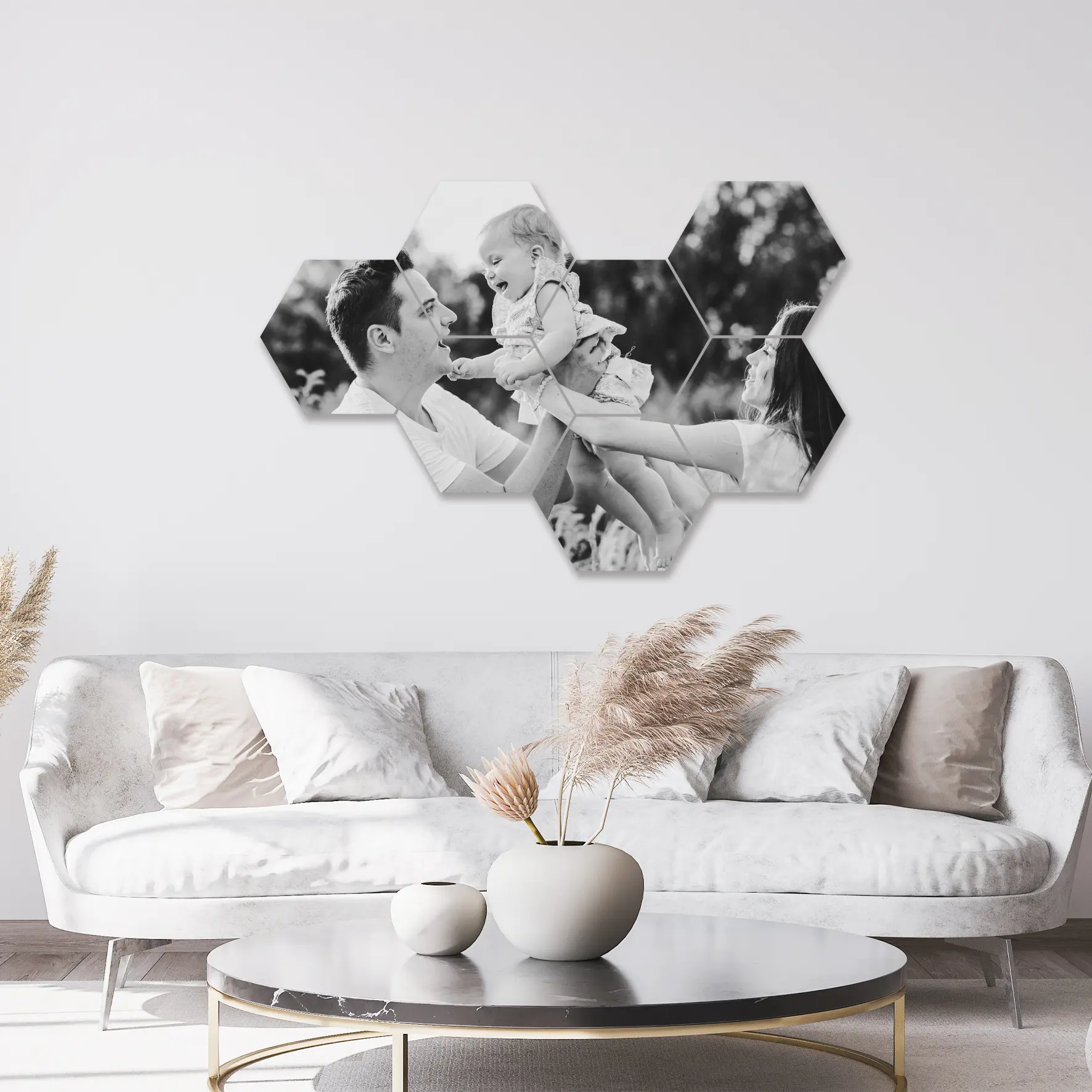 Hexagon Schallabsorber mit individuellem Motiv zur akustischen Wandgestaltung